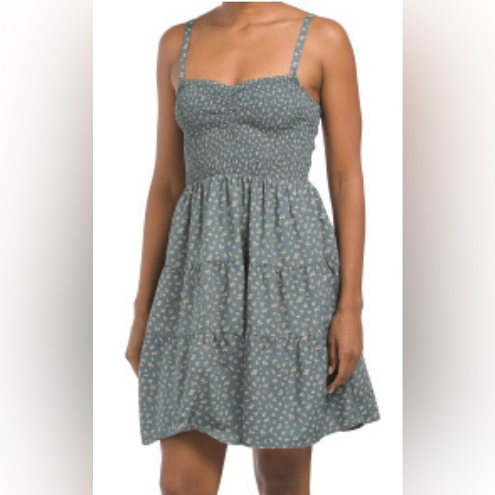 Madewell Tucker Strap Floral Smocked Mini Sage Green Dress